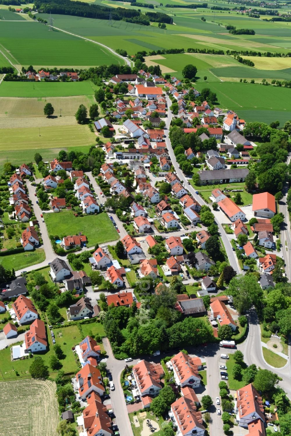 Oberroth from the bird's eye view: Village view in Oberroth in the state Bavaria, Germany