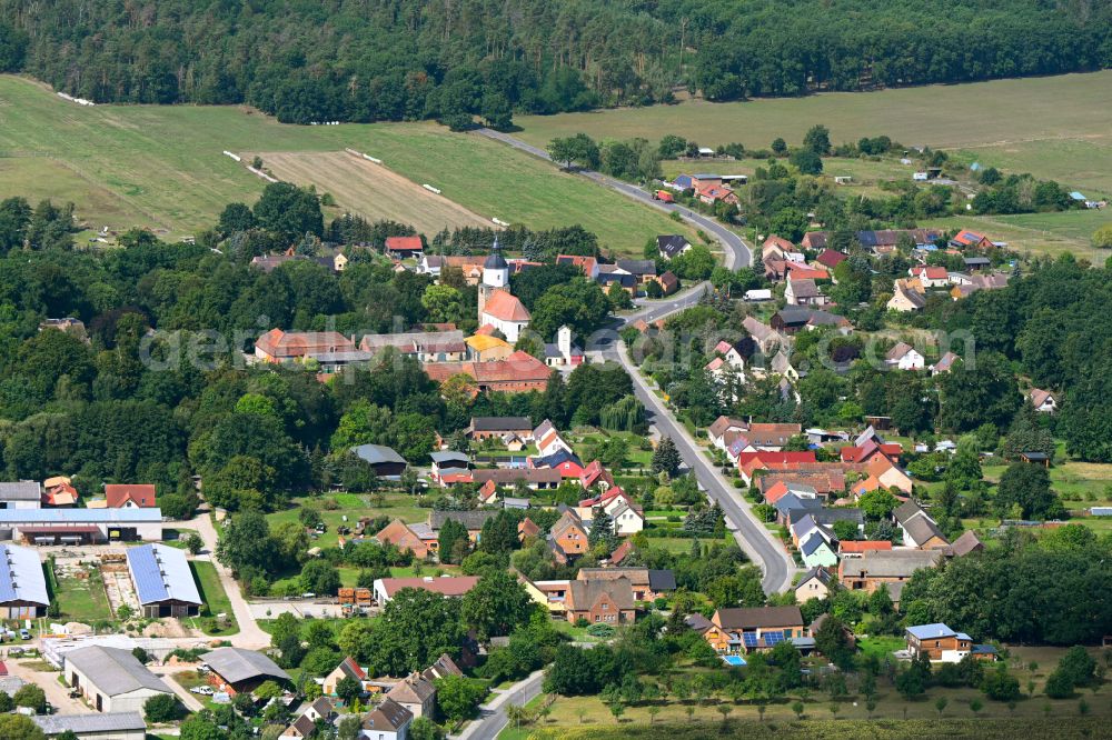 Aerial image Ogrosen - Village view on street Ogrosener Dorfstrasse in Ogrosen in the state Brandenburg, Germany