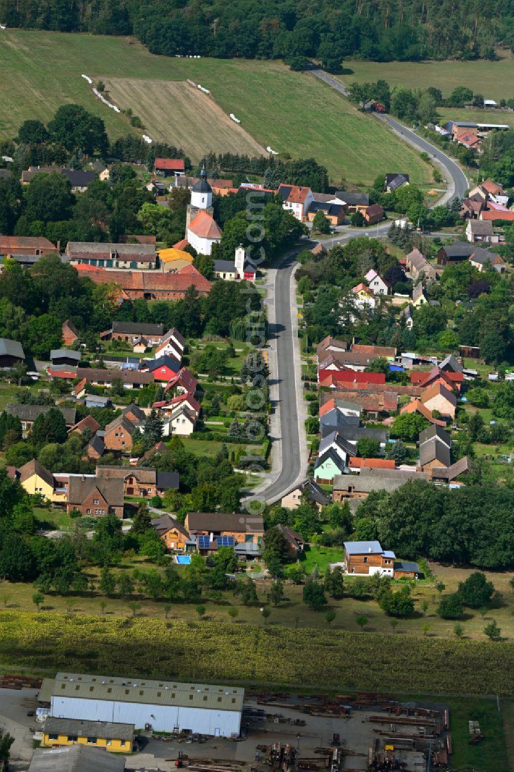 Ogrosen from above - Village view on street Ogrosener Dorfstrasse in Ogrosen in the state Brandenburg, Germany