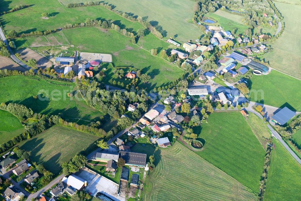 Oldenhütten from above - Village view in Oldenhuetten in the state Schleswig-Holstein, Germany