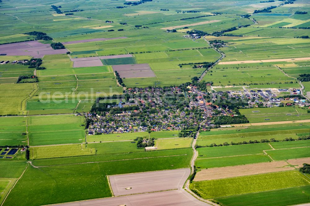 Oldenswort from the bird's eye view: Village view in Oldenswort in the state Schleswig-Holstein, Germany