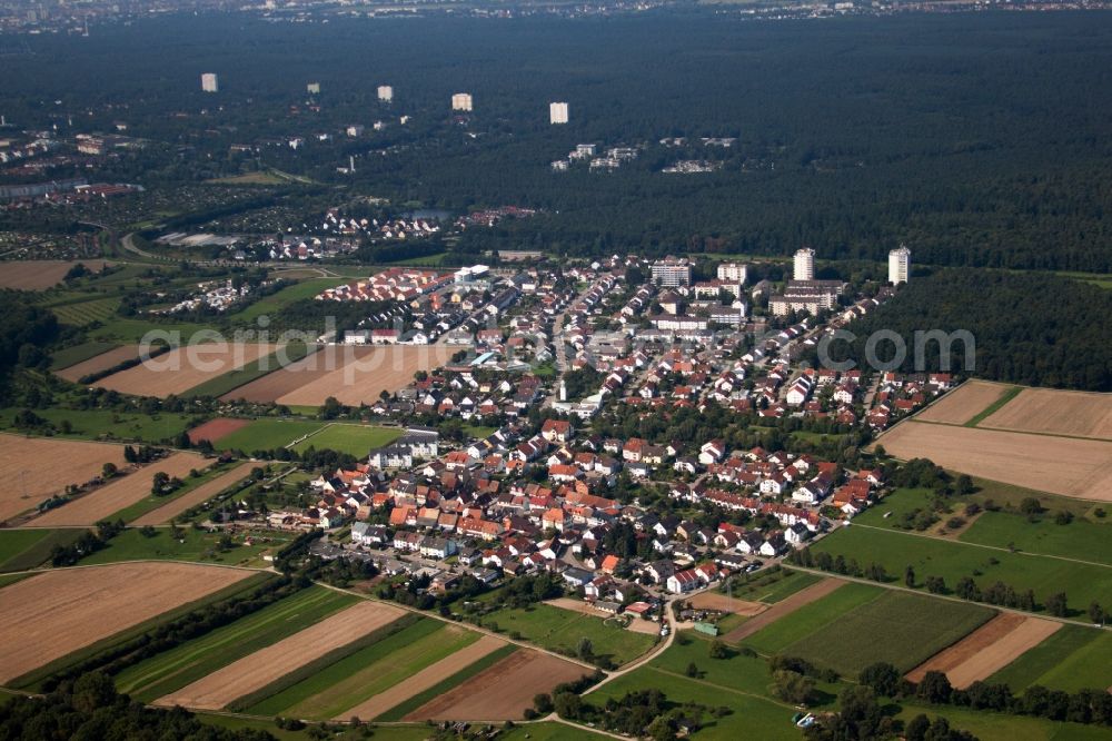 Aerial photograph Stutensee - Village view in the district Buechig in Stutensee in the state Baden-Wuerttemberg