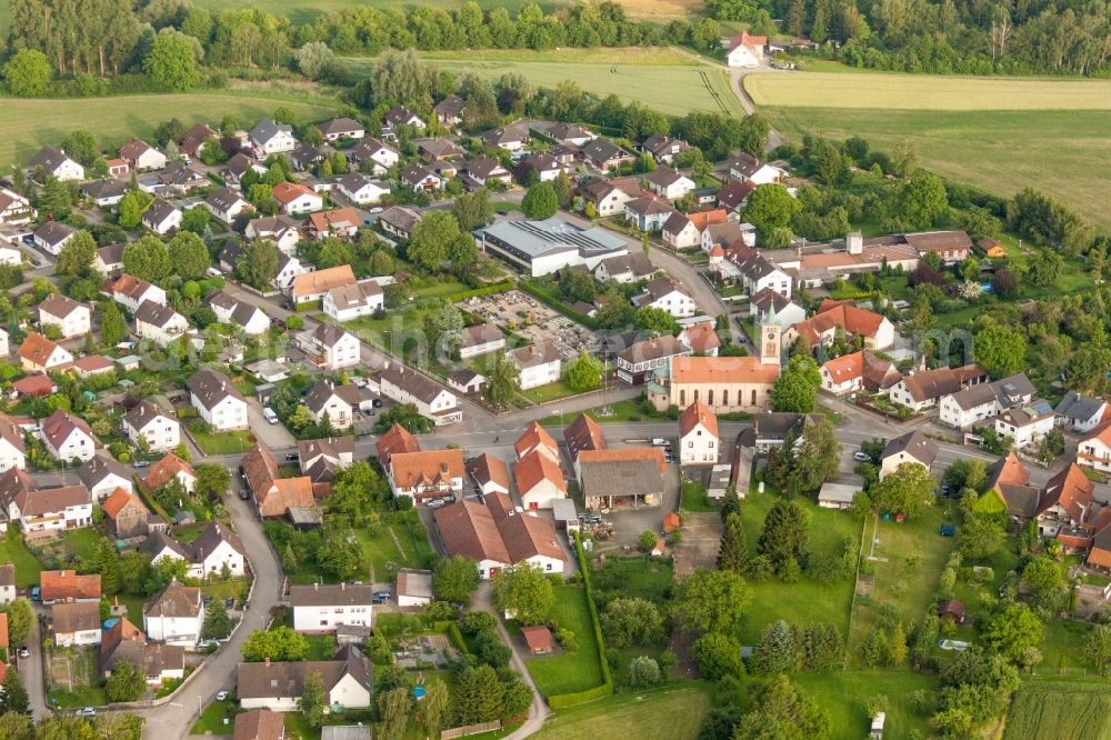 Rheinau from above - Village view in the district Honau in Rheinau in the state Baden-Wuerttemberg, Germany