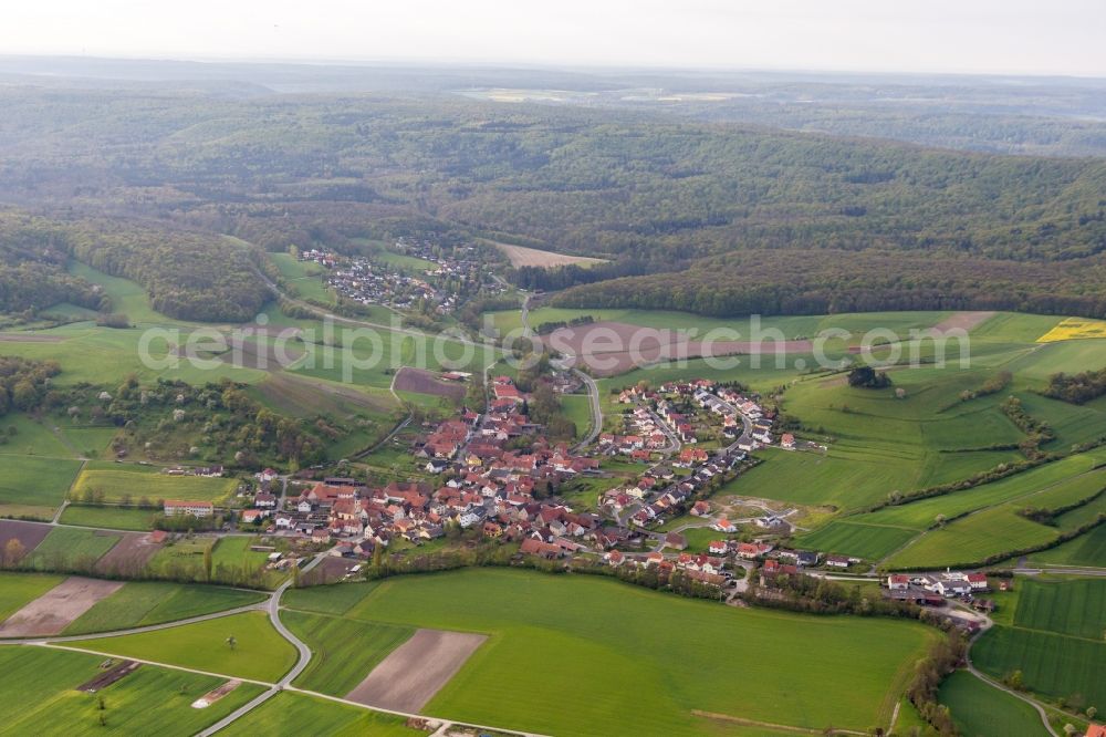 Aerial image Michelau im Steigerwald - Village view in the district Pruessberg in Michelau im Steigerwald in the state Bavaria, Germany