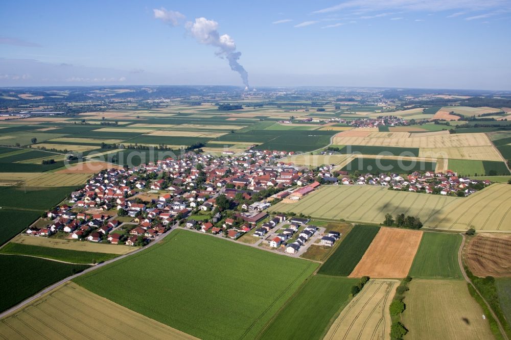 Aerial image Moosthenning - Village - view on the edge of agricultural fields and farmland in the district Dornwang in Moosthenning in the state Bavaria