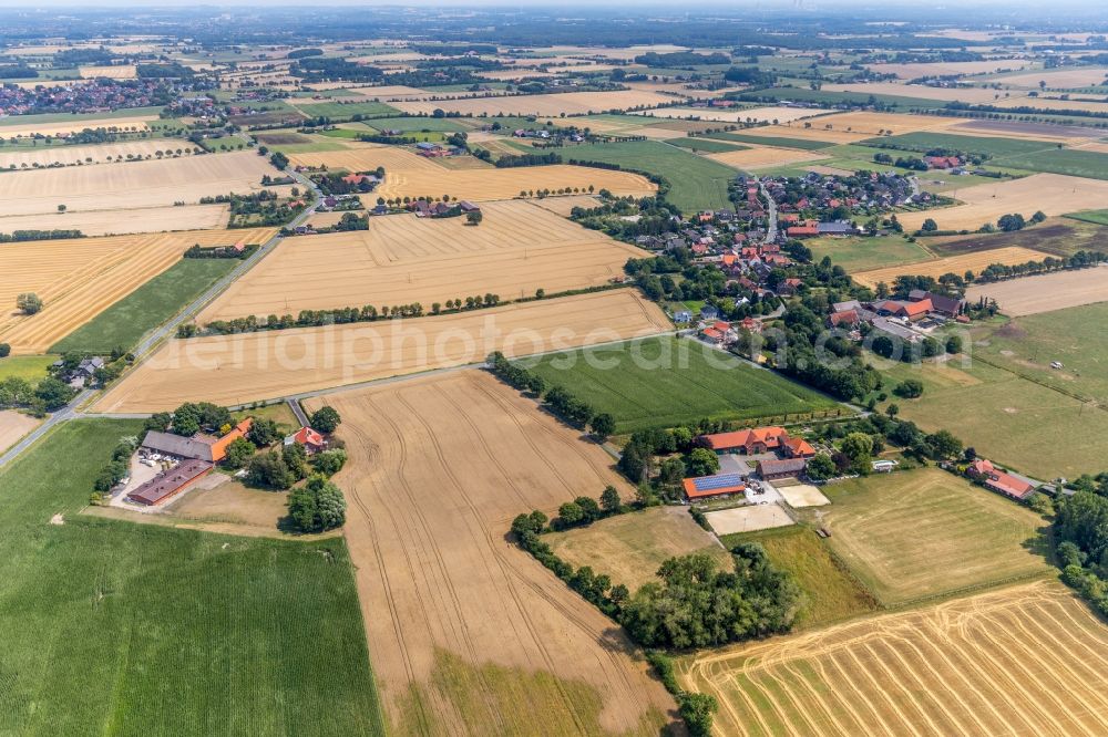 Ameke from above - Village - view on the edge of agricultural fields and farmland in Ameke in the state North Rhine-Westphalia, Germany