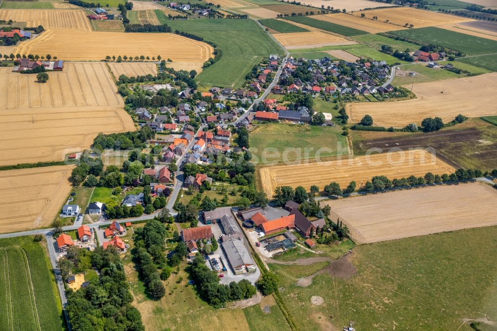 Ameke from the bird's eye view: Village - view on the edge of agricultural fields and farmland in Ameke in the state North Rhine-Westphalia, Germany