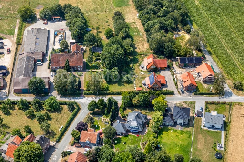 Ameke from above - Village - view on the edge of agricultural fields and farmland in Ameke in the state North Rhine-Westphalia, Germany