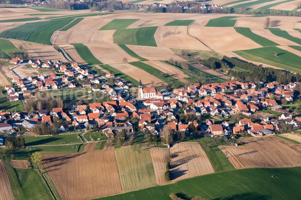 Aschbach from the bird's eye view: Village - view on the edge of agricultural fields and farmland in Aschbach in Grand Est, France