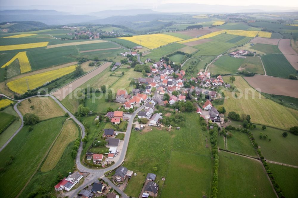 Aerial image Bad Pyrmont - Village - view on the edge of agricultural fields and farmland in Bad Pyrmont in the state Lower Saxony, Germany