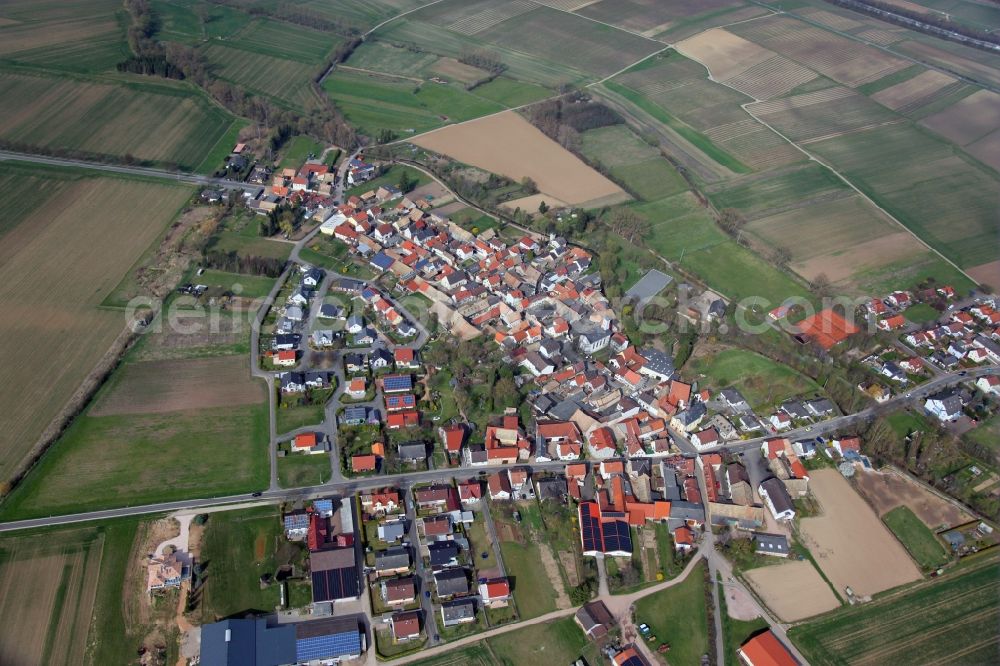 Aerial image Badenheim - Village - view on the edge of agricultural fields and farmland in Badenheim in the state Rhineland-Palatinate