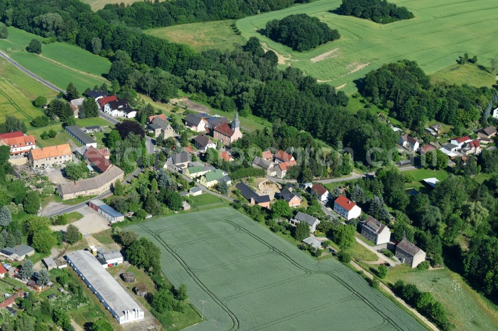 Beicha from above - Village - view on the edge of agricultural fields and farmland in Beicha in the state Saxony, Germany