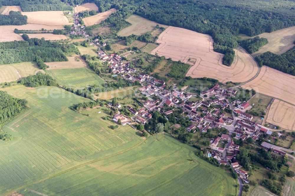 Bellechaume from above - Village - view on the edge of agricultural fields and farmland in Bellechaume in Bourgogne Franche-Comte, France