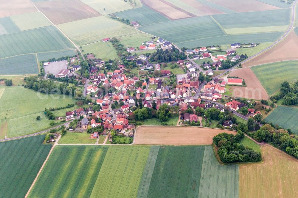 Bischwind from above - Village - view on the edge of agricultural fields and farmland in Bischwind in the state Bavaria, Germany