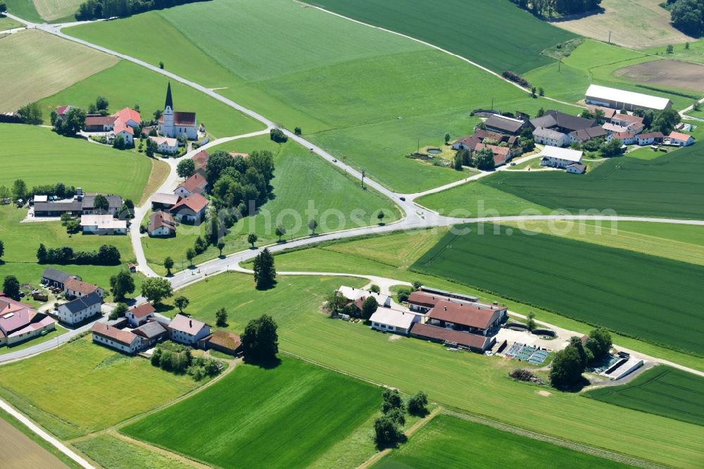 Margarethen from above - Village - view on the edge of agricultural fields and farmland in Bodenkirchen in the state Bavaria, Germany