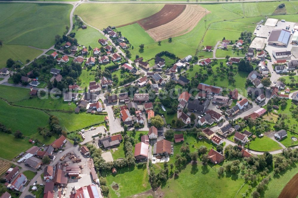 Aerial image Boll - Village - view on the edge of agricultural fields and farmland in Boll in the state Baden-Wurttemberg, Germany