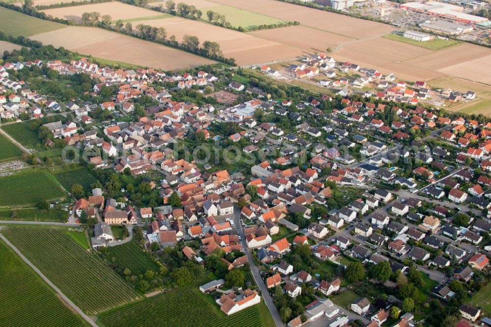 Aerial image Bornheim - Village - view on the edge of agricultural fields and farmland in Bornheim in the state Rhineland-Palatinate