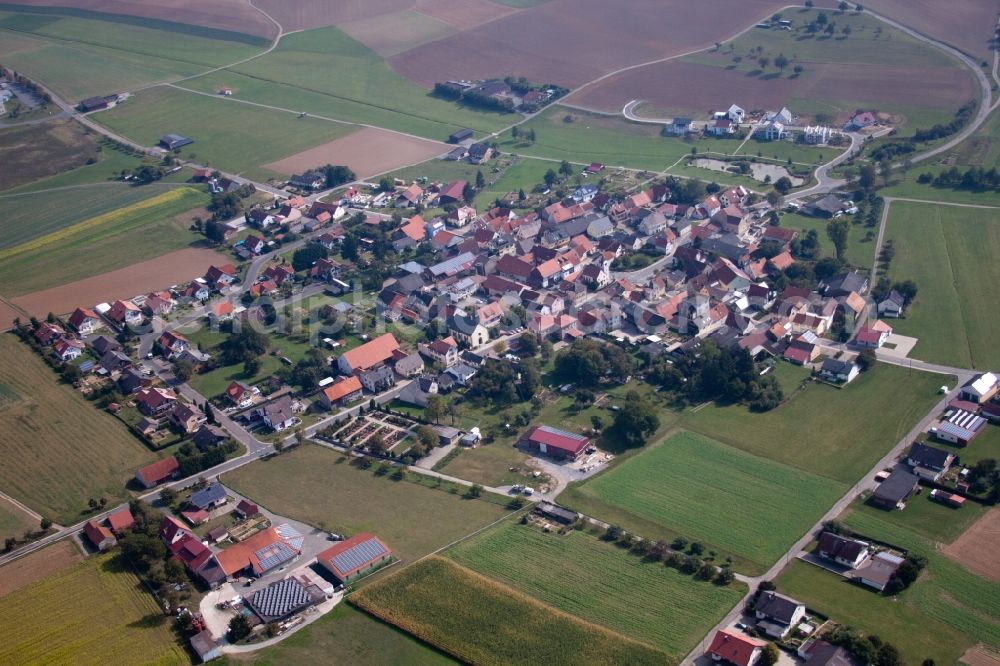 Boxberg from above - Village - view on the edge of agricultural fields and farmland in Boxberg in the state Baden-Wuerttemberg