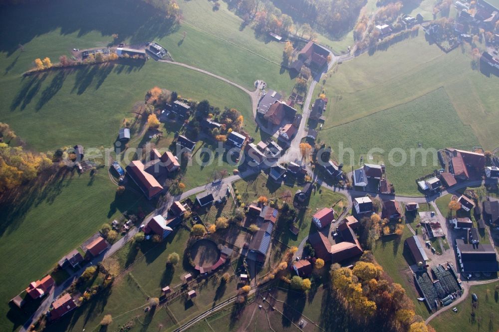 Breitenbuch from above - Village - view on the edge of agricultural fields and farmland in Breitenbuch in the state Bavaria