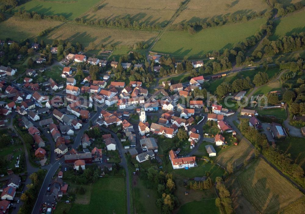 Breungeshain from above - Village - view on the edge of agricultural fields and farmland in Breungeshain in the state Hesse