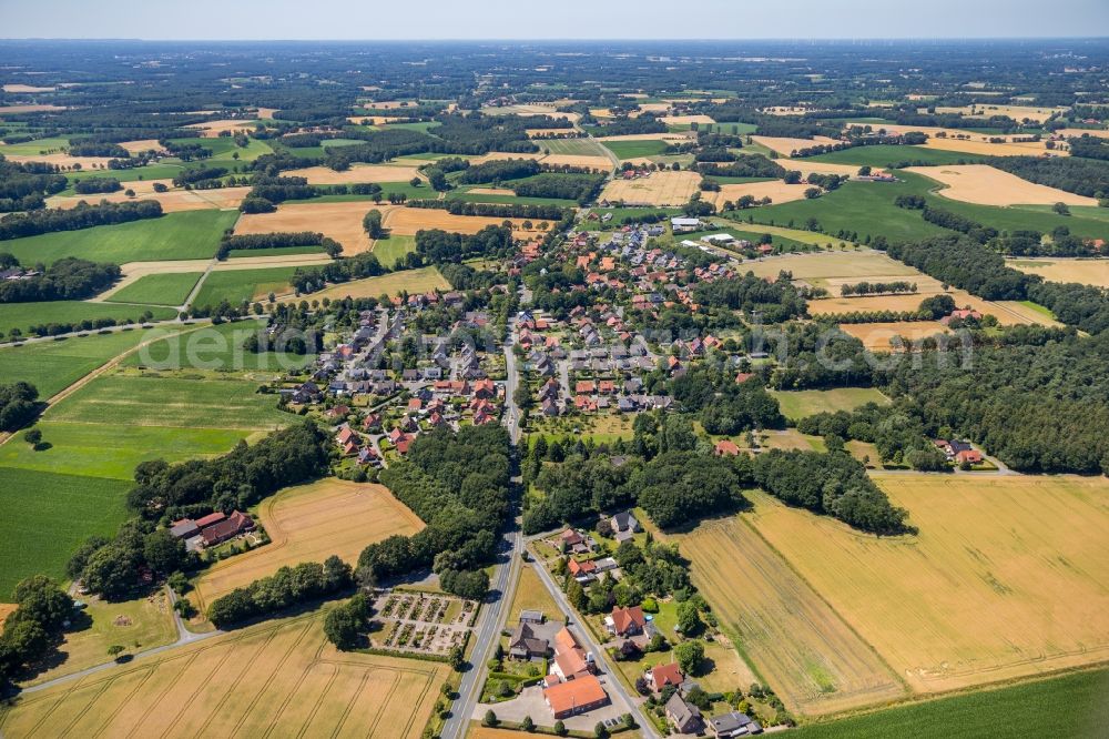 Brock from above - Village - view on the edge of agricultural fields and farmland in Brock in the state North Rhine-Westphalia, Germany