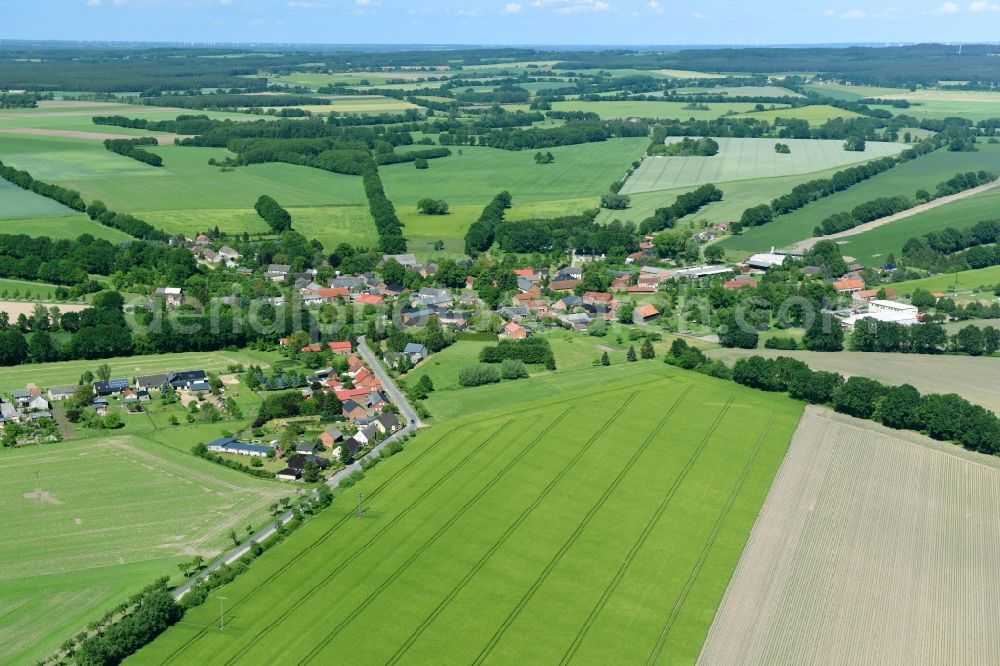 Aerial image Brunow - Village - view on the edge of agricultural fields and farmland in Brunow in the state Mecklenburg - Western Pomerania, Germany