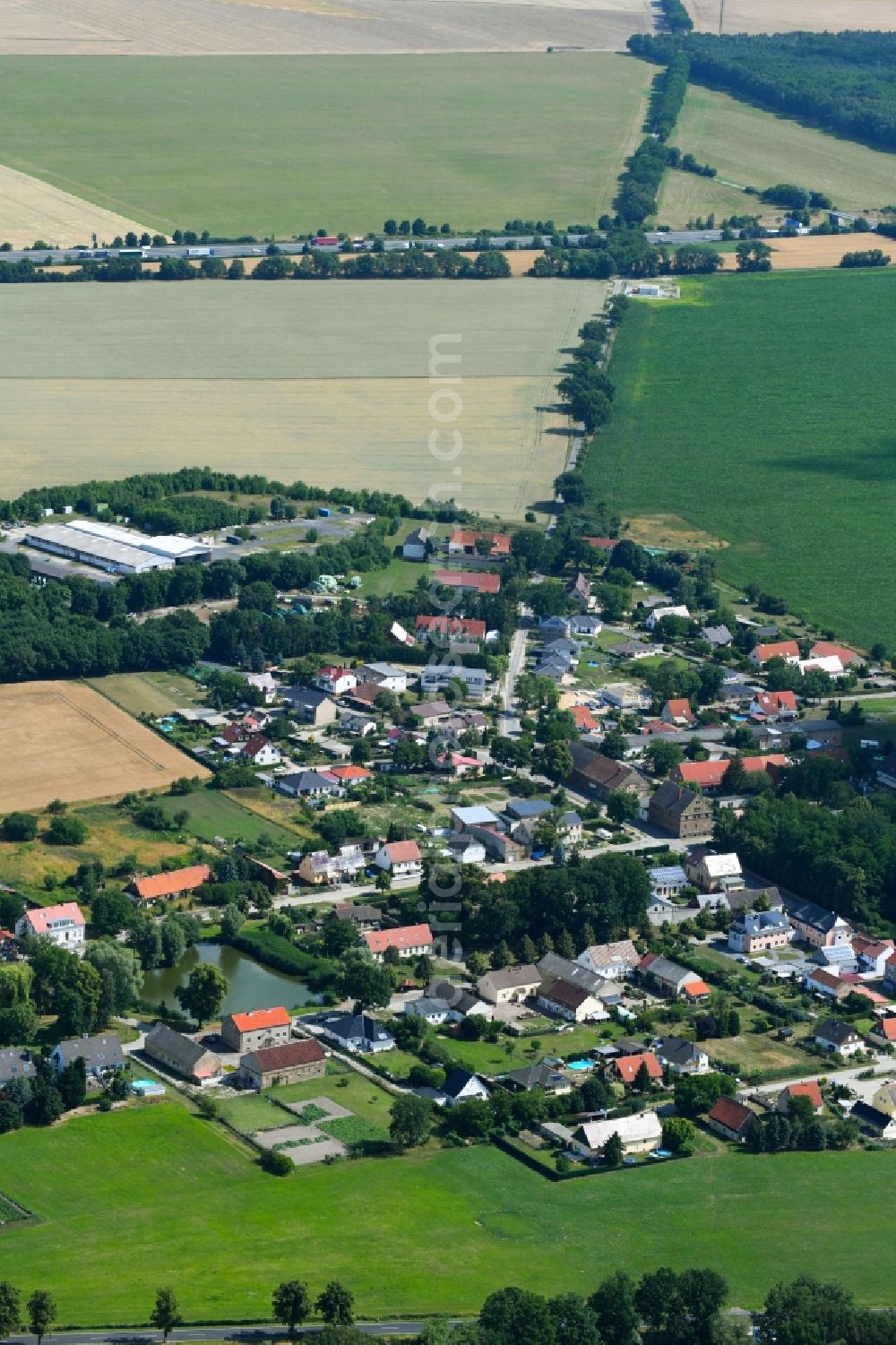 Aerial image Brusendorf - Village - view on the edge of agricultural fields and farmland in Brusendorf in the state Brandenburg, Germany