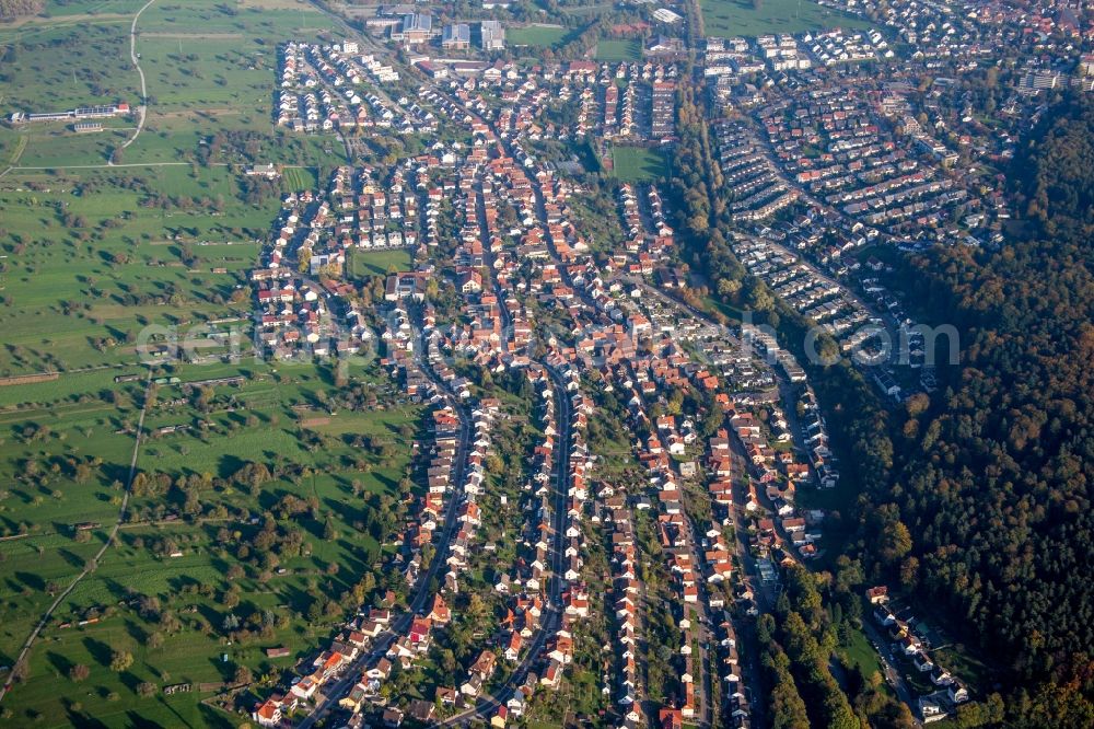 Busenbach from the bird's eye view: Village - view on the edge of agricultural fields and farmland in Busenbach in the state Baden-Wurttemberg, Germany