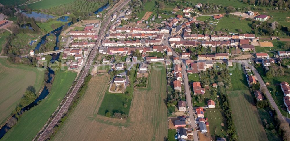 Aerial image Charency-Vezin - Village - view on the edge of agricultural fields and farmland in Charency-Vezin in Grand Est, France