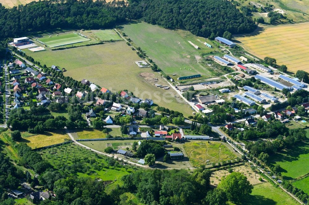 Aerial image Criewen - Village - view on the edge of agricultural fields and farmland in Criewen in the state Brandenburg, Germany