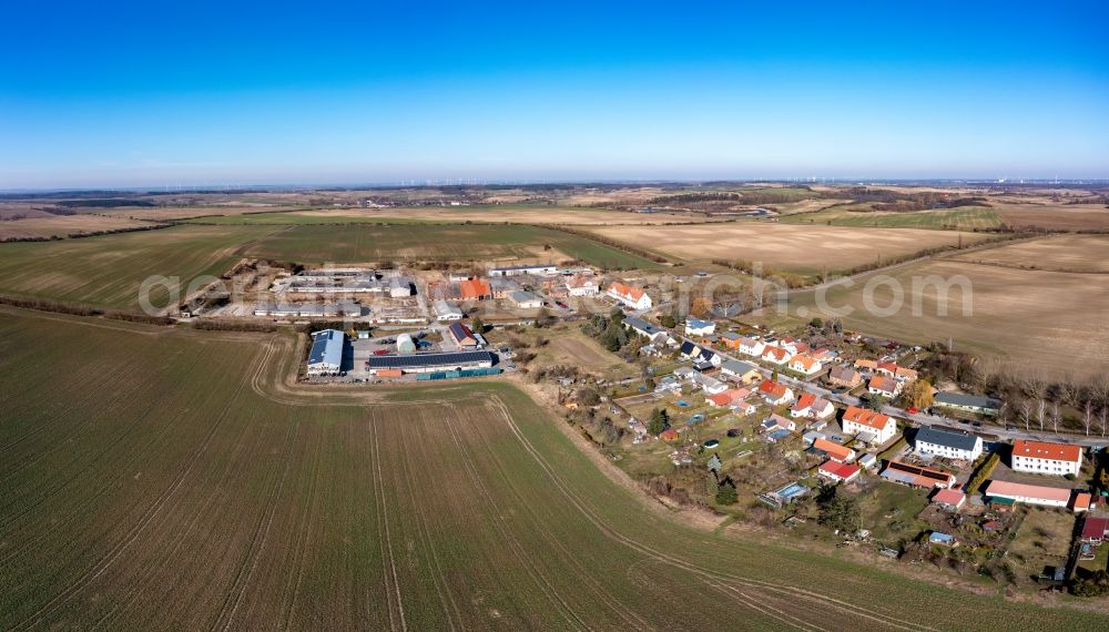 Criewen from above - Village - view on the edge of agricultural fields and farmland in Criewen in the state Brandenburg, Germany