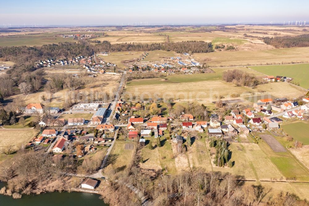 Criewen from above - Village - view on the edge of agricultural fields and farmland in Criewen in the state Brandenburg, Germany