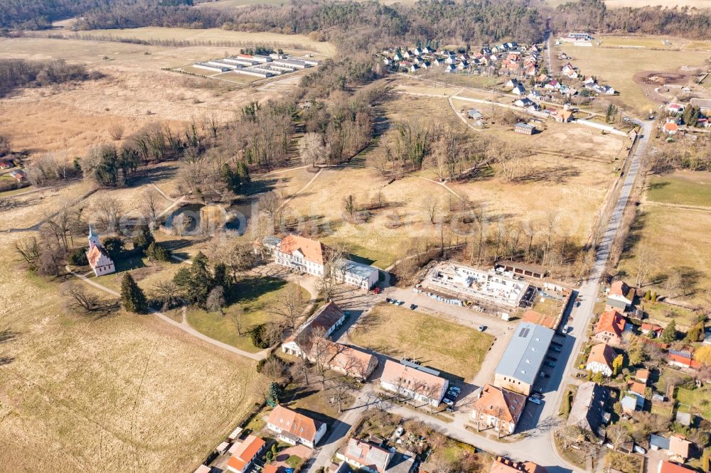 Aerial image Criewen - Village - view on the edge of agricultural fields and farmland in Criewen in the state Brandenburg, Germany