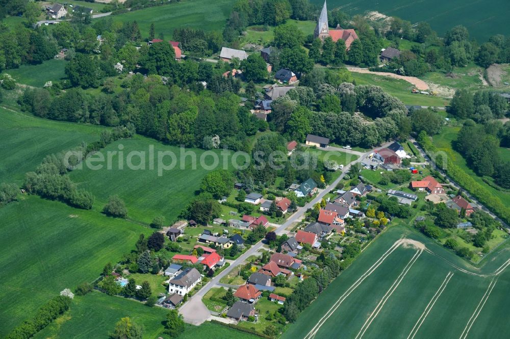 Aerial image Diedrichshagen - Village - view on the edge of agricultural fields and farmland in Diedrichshagen in the state Mecklenburg - Western Pomerania, Germany