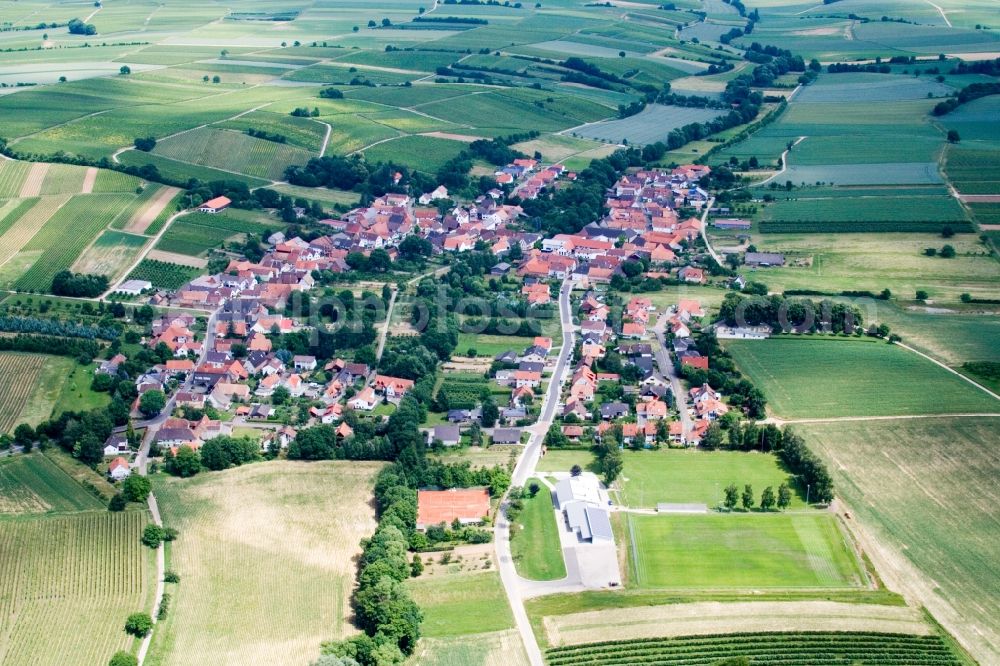 Dierbach from the bird's eye view: Village - view on the edge of agricultural fields and farmland in Dierbach in the state Rhineland-Palatinate