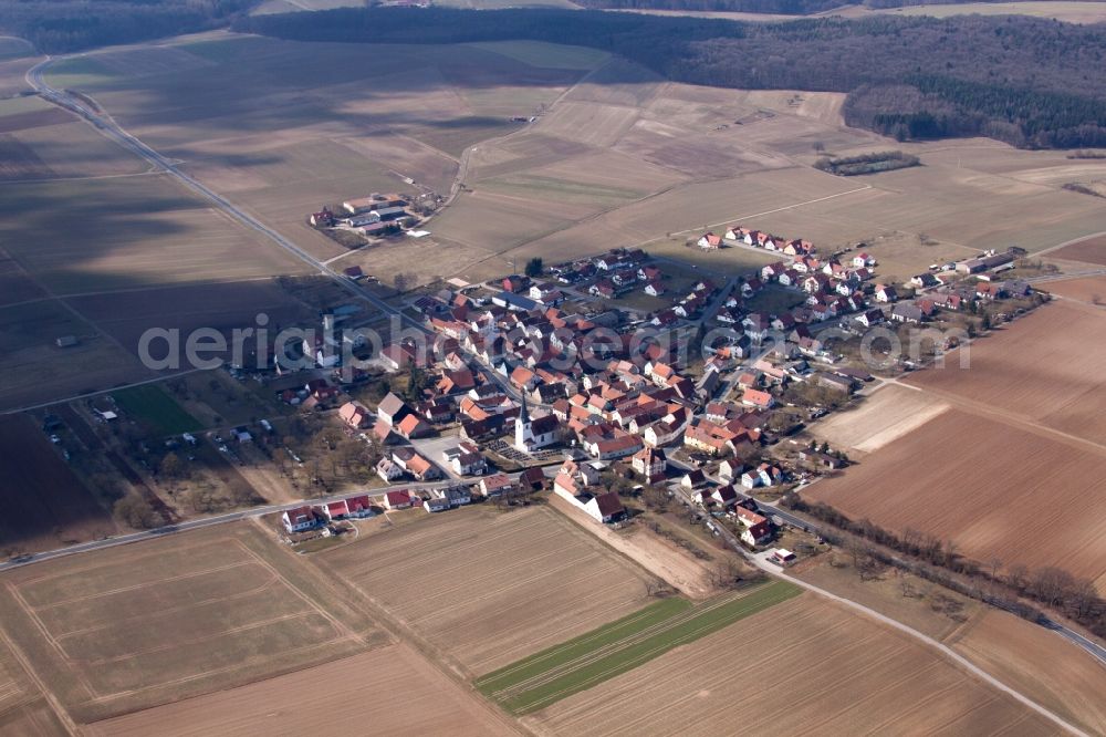 Ebertshausen from above - Village - view on the edge of agricultural fields and farmland in Ebertshausen in the state Bavaria