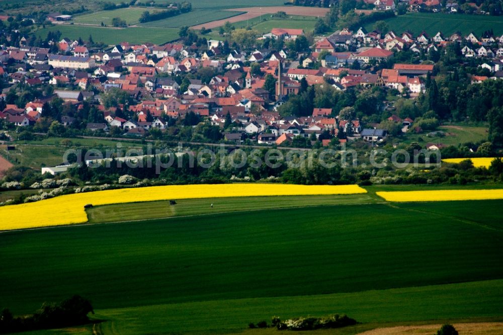 Ebertsheim from the bird's eye view: Village - view on the edge of agricultural fields and farmland in Ebertsheim in the state Rhineland-Palatinate