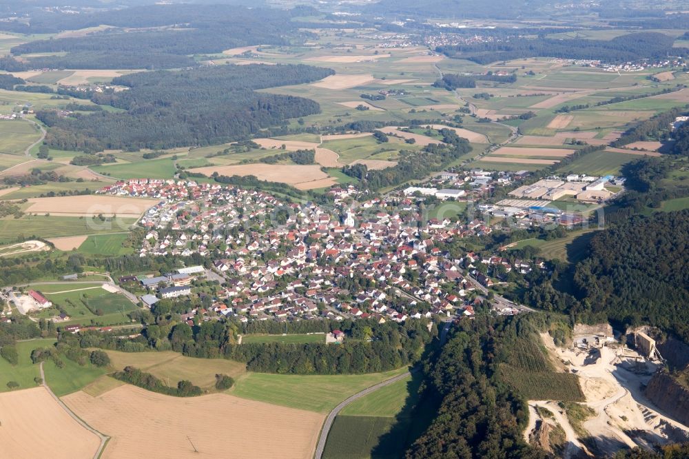 Aerial image Eigeltingen - Village - view on the edge of agricultural fields and farmland in Eigeltingen in the state Baden-Wuerttemberg