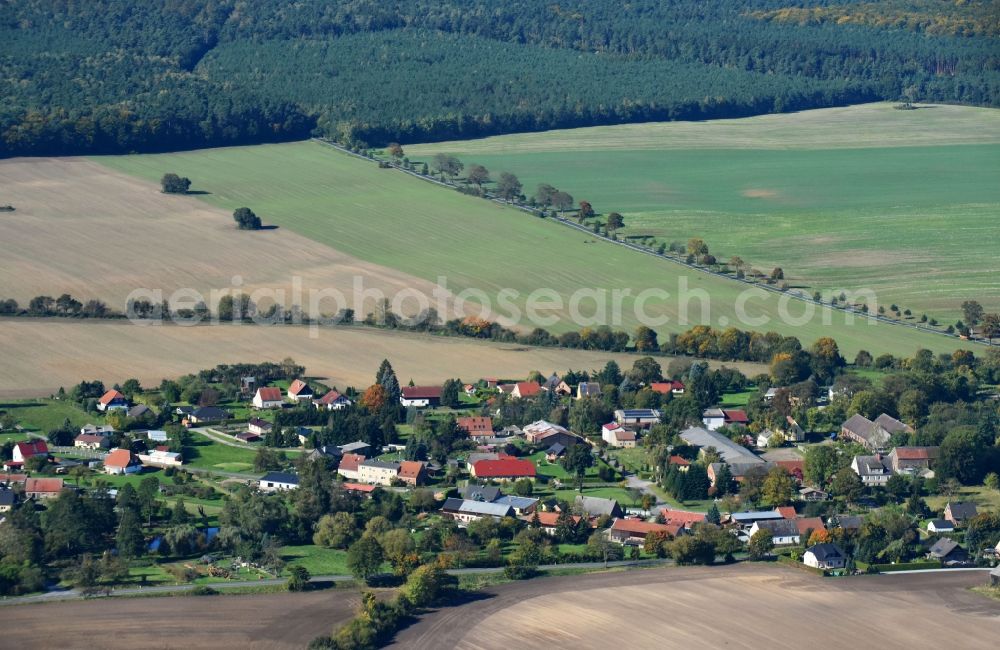 Ernsthof from the bird's eye view: Village - view on the edge of agricultural fields and farmland in Ernsthof in the state Brandenburg, Germany