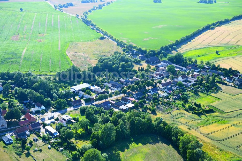 Falkenhagen from the bird's eye view: Village - view on the edge of agricultural fields and farmland in Falkenhagen in the state Brandenburg, Germany