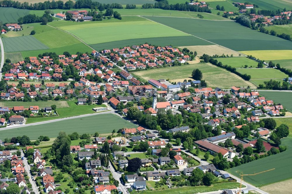 Aerial photograph Finsing - Village - view on the edge of agricultural fields and farmland in Finsing in the state Bavaria, Germany