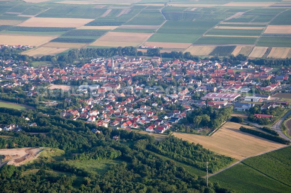 Aerial image Flonheim - Village - view on the edge of agricultural fields and farmland in Flonheim in the state Rhineland-Palatinate, Germany