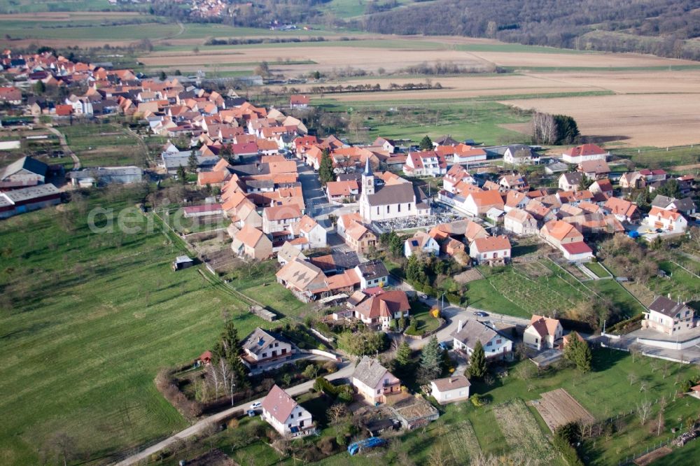 Aerial image Forstheim - Village - view on the edge of agricultural fields and farmland in Forstheim in Grand Est, France