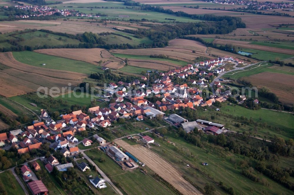 Aerial photograph Forstheim - Village - view on the edge of agricultural fields and farmland in Forstheim in Grand Est, France