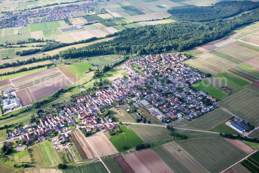 Freisbach from above - Village - view on the edge of agricultural fields and farmland in Freisbach in the state Rhineland-Palatinate, Germany