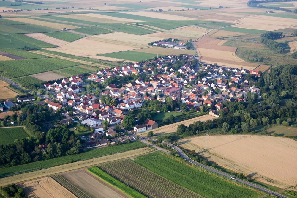 Aerial photograph Friesenheim - Village - view on the edge of agricultural fields and farmland in Friesenheim in the state Rhineland-Palatinate, Germany