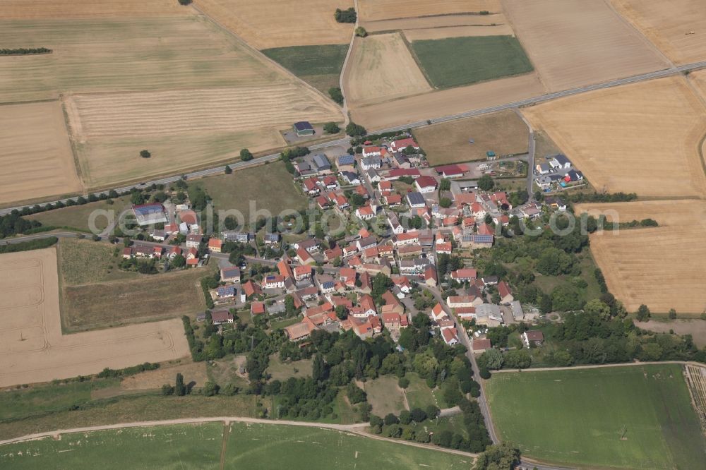 Aerial image Gauersheim - Village - view on the edge of agricultural fields and farmland in Gauersheim in the state Rhineland-Palatinate, Germany