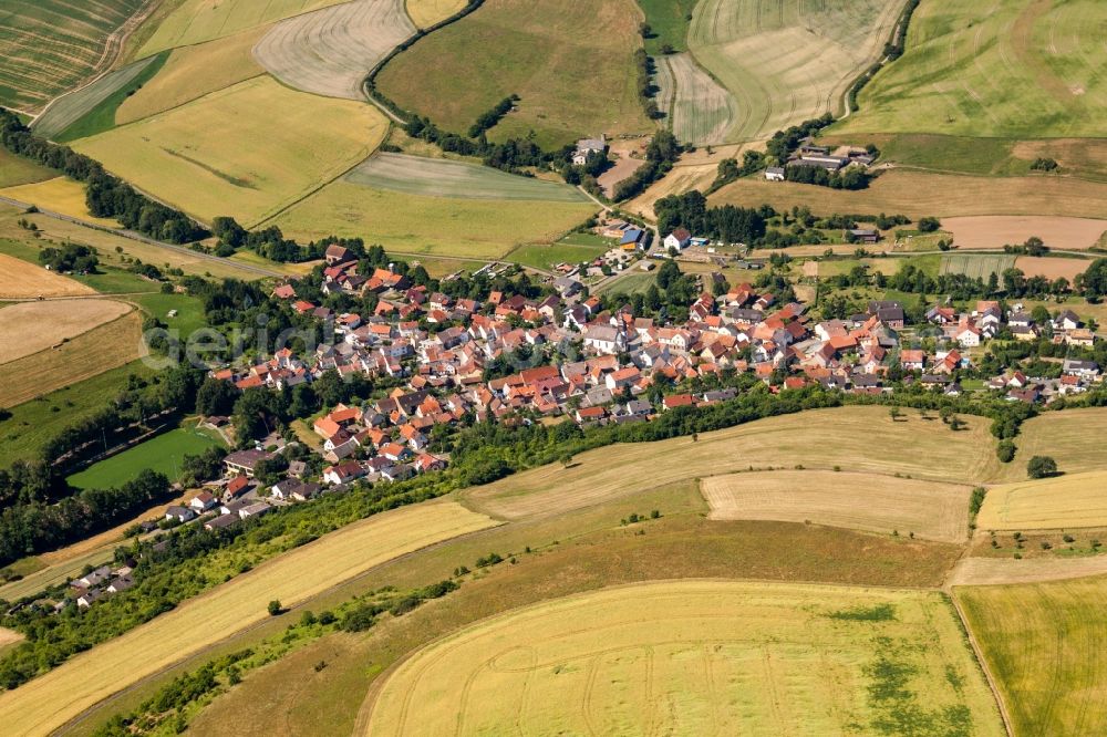 Gerbach from above - Village - view on the edge of agricultural fields and farmland in Gerbach in the state Rhineland-Palatinate, Germany