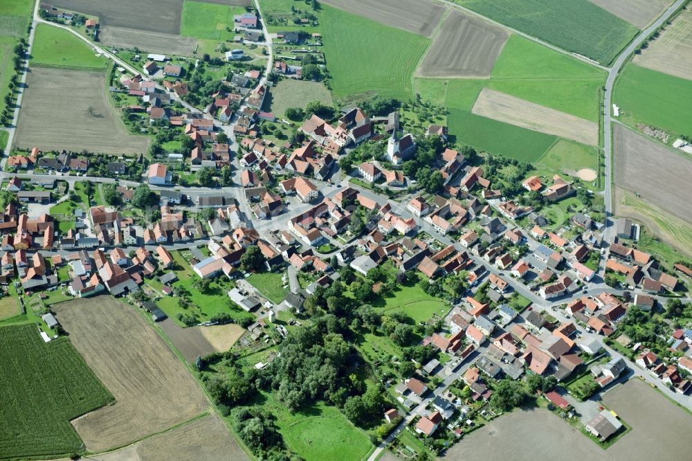 Goßmannsdorf from above - Village - view on the edge of agricultural fields and farmland in Gossmannsdorf in the state Bavaria, Germany