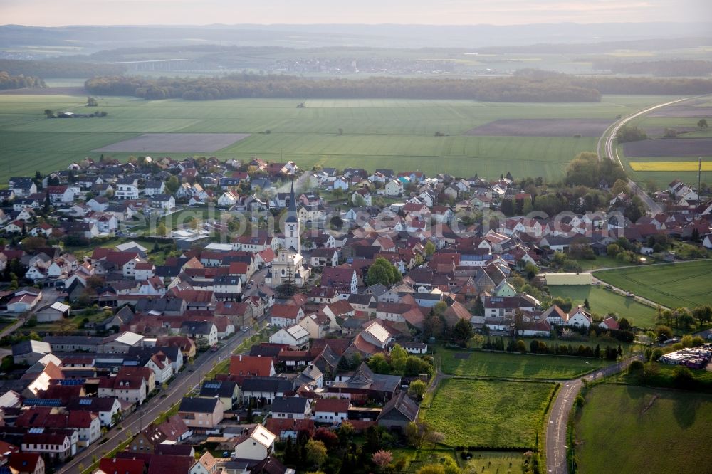 Grettstadt from above - Village - view on the edge of agricultural fields and farmland in Grettstadt in the state Bavaria, Germany